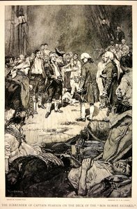 تسليم الكابتن بيرسون إلى جون بول جونز على ظهر السفينة بونهوم ريتشارد عام 1779 (ليتو)