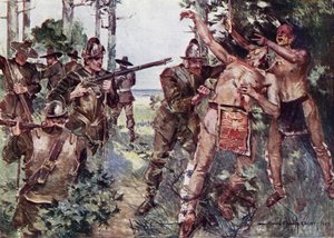 رسم توضيحي لمغازلة مايلز ستانديش لهنري وادزورث لونجفيلو (لون ليثو) بواسطة هوارد تشاندلر (بعد) كريستي