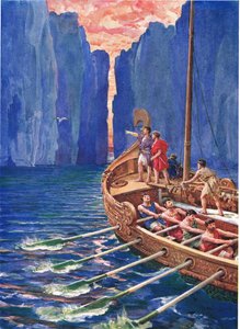 لقد أرسلت لنا هيرا طيارا. دعونا نتبع الطائر الماكر "، الرسم التوضيحي لـ" كيف أبحر Argonauts إلى Colchis "، من The Heroes of Greek Fairy Tales ، بواسطة Charles Kingsley (1819-1875) (color litho)