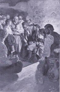 قاد جاك إلى الرجل الذي جلس على barrell ، من Howard Pyles Book of Pirates نشره Harper & Bros ، 1921 بواسطة هوارد بايل
