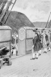 The Escape of Arnold on the Sloop-of-War "Vulture" البريطاني ، صورة توضيحية من "General Washington" بقلم Woodrow Wilson ، حانة. في مجلة هاربر ، 1896 (ليثو) بواسطة هوارد بايل