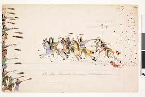في مذبحة ساند كريك ، 1874-1875 (قلم ، حبر و wc على ورق دفتر الأستاذ)