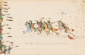 في مذبحة ساند كريك ، 1874-1875 (قلم ، حبر و wc على ورق دفتر الأستاذ)