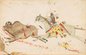 Howling Wolf Hunting Buffalo ، 1874-75 (قلم ، حبر مع مرحاض على ورق دفتر الأستاذ)
