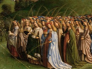 العشق من الحمل الغامض ، من Ghent Altarpiece ، تفاصيل النصف السفلي من اللوحة المركزية بواسطة Hubert & Jan van (1390 1441) Eyck