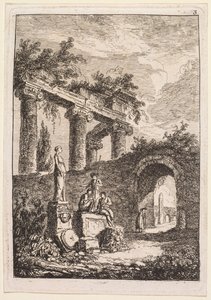 أمسيات في روما: التمثال أمام الأنقاض ، 1763-1764. بواسطة هوبير روبرت