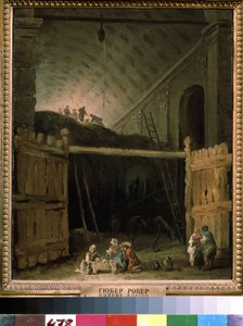 حظيرة القش في البازيليك. لوحة لهوبير روبرت (1733-1808) ، زيت على قماش ، حوالي عام 1790 ، فن فرنسي. State A. متحف بوشكين للفنون الجميلة ، موسكو. بواسطة هوبير روبرت