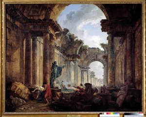 منظر خيالي لـ Grand Galerie du Louvre في أنقاض اللوحة بواسطة Hubert Robert (1733-1808) صن. 1،14x1،46 م. بواسطة هوبير روبرت