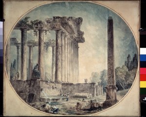 "" الأطلال القديمة والمسلة "" لوحة مائية بواسطة هوبير روبرت (1733-1808) 1776 متحف الدولة أ. بوشكين للفنون الجميلة ، موسكو ، روسيا بواسطة هوبير روبرت