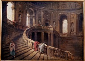 الدرج الدوار لـ Palazzo Farnese a Caprarola لوحة رسمها Hubert Robert (1733-1808) شمس القرن الثامن عشر. 0،24 × 0،33 م بواسطة هوبير روبرت