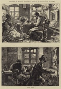 اسكتشات لآلات صنع الآلات الموسيقية في ميتينفالد ، ألمانيا بواسطة Hubert von Herkomer