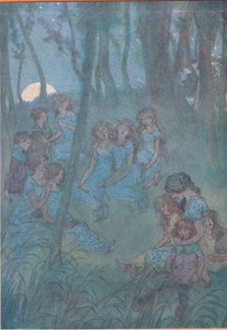 وجنيات المروج الليلية ، انظر إلى الغناء ، التوضيح من Merry Wives of Windsor ، 1910 بواسطة هيو طومسون