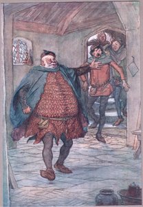 أدخل Falstaff ، مسدس ، Nym و Bardolph ، رسم توضيحي من The Merry Wives of Windsor ، 1910 بواسطة هيو طومسون