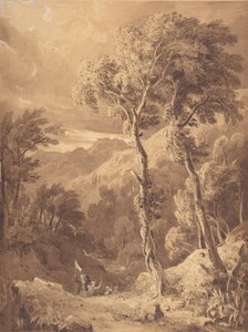 منظر طبيعي جبلي مع مشهد لحفلة من المسافرين على نهر بيلين أخائية ، 1818-29. بواسطة هيو ويليام ويليامز