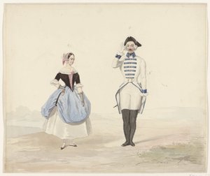 رجل وامرأة في زي الفترة ، 1841 ستة ألوان مائية من الأزياء التاريخية للكرة التنكرية في عام 1841 (عنوان السلسلة)