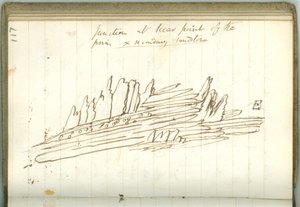 "تقاطع عند Siccar Point للحجر الرملي الرئيسي والثانوي" ، صفحة من السير Humphry Davy Personal Notebook (حبر على ورق)