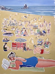 Bathers ، شاطئ برودهافن ، Dyfed ، 1995 (زيت على حبر على متن) بواسطة Huw S. Parsons
