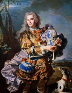 غاسبار دي جويدان يعزف على مزمار القربة ، حوالي عام 1735 ، بواسطة Hyacinthe Rigaud (1659-1743) ، زيت على قماش. التفاصيل. فرنسا بواسطة صفير فرانسوا ريغو