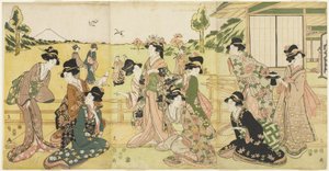 حفلة هوكينج ، 1807 (طبعة خشبية ملونة) بواسطة Hyakusai Hisanobu Hyakusai Hisanobu