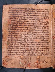 مشهد الشرب من "Heynesbok" ("The Book of Heynes") بواسطة المدرسة الآيسلندية