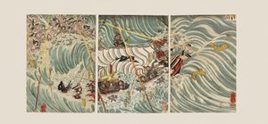 أشباح تايرا تهاجم سفينة يوشيتسون بواسطة Ichiyusai Kuniyoshi