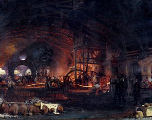 الثورة الصناعية: "" La grande forge de Fourchambault "" تفاصيل لوحة فرانسوا بونهوم (1809-1881) 1839. فورشامبولت بواسطة إجناس فرانسوا بونهوم