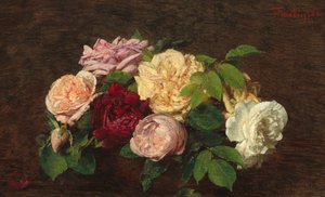Roses de Nice على منضدة بواسطة Ignace Henri Jean Fantin Latour