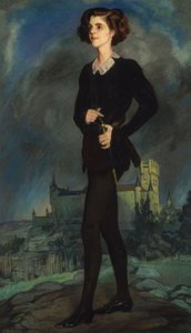 الكاتب الأمريكي مايكل سترينج (السيدة باريمور) مع ألكازار في الخلفية ، 1924 ، زيت على قماش بواسطة Ignacio Zuloaga y Zabaleta