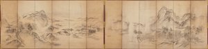 ماونتن فيوز ، خلفية شاشة سداسية ، فترة إيدو ، 1856-1858 (يغسل على الورق) بواسطة إيكيدا كوسون