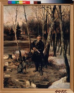 صيد Woodcock - إطلاق النار على Woodcock - لوحة بواسطة Illarion Mikhailovich Pryanishnikov (1840-1894) ، زيت على قماش