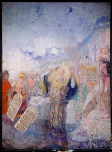 موسى والوصايا العشر. وخلفه العجل الذهبي. لوحة ليوري إيليتش ريبين (يوري ريبين) (1877-1954) ، زيت على قماش ، حوالي عام 1930. الفن الروسي ، القرن العشرين ، الفن الحديث. I. متحف ريبين التذكاري بيناتيس ، سانت بطرسبرغ. بواسطة ايليا افيموفيتش ريبين