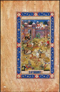 ناريمان يقتل ابن خاقان الصيني. من ملحمة Garshaspnama بواسطة Asadi Tusi بواسطة الفن الهندي