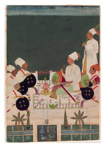 رئيس راثور مع أقربائه ، حوالي 1700 (مرحاض غير شفاف وذهب على ورق) بواسطة المدرسة الهندية