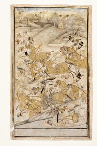 معركة خاضها الأوروبيون ، c.1700 (مرحاض غير شفاف وذهب على ورق) بواسطة المدرسة الهندية