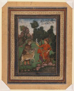 صقر وصاحب لعبة ، c.1600 (مرحاض على ورق) بواسطة المدرسة الهندية