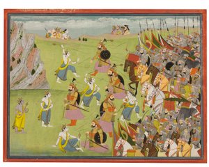لوحة من Mahabharata: Balabhadra يقاتل Jarasandha ، Kangra أو Garhwal ، c.1810-20 بواسطة المدرسة الهندية