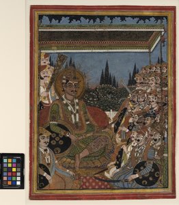أمير في دربار تحت مظلة ، حوالي 1880 (ألوان مائية غير شفافة وذهبية على ورق) بواسطة المدرسة الهندية