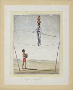 Acrobat على حبل مشدود ، الطبال أدناه ، c.1820 (مرحاض غير شفاف على الورق) بواسطة المدرسة الهندية