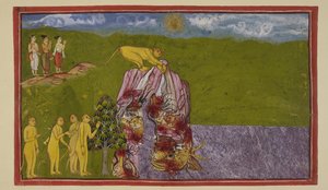 أضف 15296 (2) ص 81 و ، على ضفاف المحيط العظيم ، شعرت القردة بالفزع من كيفية عبورها للوصول إلى لاك؟ سألهم أنجادا جميعًا إلى أي مدى يمكنهم القفز ، لكن لم يكن أي منهم واثقًا من القفز إلى هذا الحد ، حتى حث Ja mbava n Hanuman ، بواسطة المدرسة الهندية