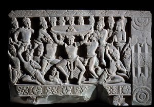 Adoration of the turban (fragment of relief, 225-325) بواسطة المدرسة الهندية