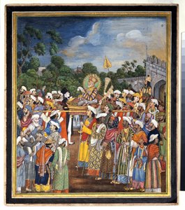 أكبر شاه الثاني يستقبل المقيم البريطاني ، 1810 بواسطة المدرسة الهندية