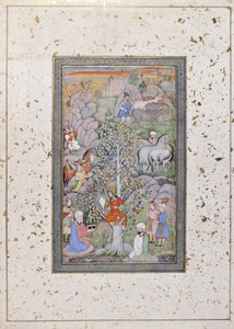 الكسندر يستجوب الفيلسوف والطبيب والكأس ، ج 1610 (مرحاض غير شفاف وذهب على ورق) بواسطة المدرسة الهندية