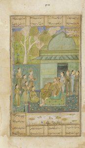 بهرام جور في الجناح الأخضر ، 1690 ج (مرحاض غير شفاف وذهب على ورق) بواسطة المدرسة الهندية