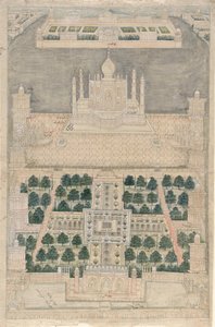 منظر عين الطائر لتاج محل في أغرا ، 1790-1810 بواسطة المدرسة الهندية