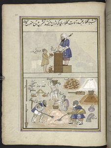 الطوب ،  86 رسمة مجمعة في مجلد تصور الحرف والمهن في كشمير ، يظهر الحرفيون في العمل بأدواتهم ومعداتهم ،  بواسطة فنان من كشمير ، ربما في سريناغار ، حوالي 1850-60 (غواش على ورق) بواسطة المدرسة الهندية