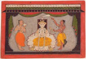 صورة بوذا الرمزية لفيشنو ، c.1700 (مراحيض غير شفافة ، ذهب ودرع خنفساء على ورق) بواسطة المدرسة الهندية