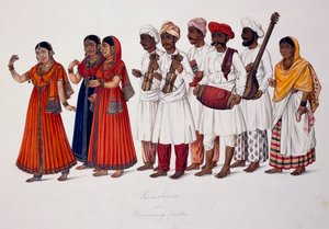 رقص الفتيات والموسيقيين ، 1828 (لون ليثو) بواسطة المدرسة الهندية