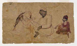 رسم لثلاث شخصيات جالسة ، c.1750 (حبر ولون على ورق) بواسطة المدرسة الهندية