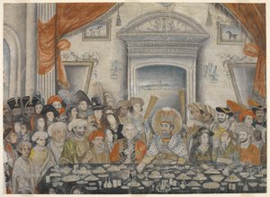 غازي الدين حيدر (نواب، وبعد عام 1819، ملك العود 1814-1827) يستضيف اللورد والسيدة مويرا على مأدبة في قصره، حوالي 1820-1822 (مخطوطة) بواسطة المدرسة الهندية