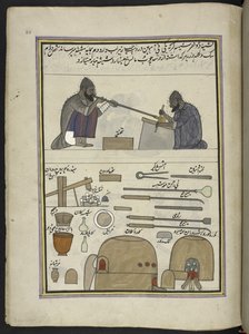 المخبرين الزجاج،  86 رسمة مجمعة في مجلد تصور الحرف والمهن في كشمير ، يظهر الحرفيون في العمل بأدواتهم ومعداتهم ،  بواسطة فنان من كشمير ، ربما في سريناغار ، حوالي 1850-60 (غواش على ورق) بواسطة المدرسة الهندية